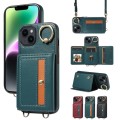For iPhone 14 Crossbodys Card Bag Ring Holder Leather Phone Case(Green)