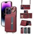 For iPhone 14 Pro Crossbodys Card Bag Ring Holder Leather Phone Case(Red)