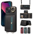 For iPhone 13 Crossbodys Card Bag Ring Holder Leather Phone Case(Black)