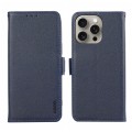 For iPhone 15 Pro ABEEL Side-Magnetic Litchi Pattern Leather RFID Phone Case(Blue)