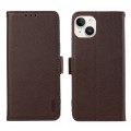For iPhone 14 Plus ABEEL Side-Magnetic Litchi Pattern Leather RFID Phone Case(Brown)
