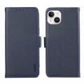 For iPhone 14 Plus ABEEL Side-Magnetic Litchi Pattern Leather RFID Phone Case(Blue)