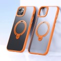 For iPhone 15 Double Ring MagSafe Magnetic Holder Phone Case(Matte Orange)