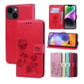 For iPhone 15 Rose Embossed Flip PU Leather Phone Case(Red)