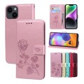 For iPhone 15 Plus Rose Embossed Flip PU Leather Phone Case(Rose Gold)