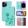 For iPhone 15 Pro Rose Embossed Flip PU Leather Phone Case(Green)