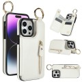 For iPhone 15 Pro Litchi Texture Zipper Double Buckle Card Bag Phone Case(White)