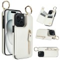 For iPhone 15 Litchi Texture Zipper Double Buckle Card Bag Phone Case(White)