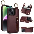For iPhone 14 Litchi Texture Zipper Double Buckle Card Bag Phone Case(Maroon Red)