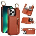 For iPhone 13 Pro Max Litchi Texture Zipper Double Buckle Card Bag Phone Case(Brown)