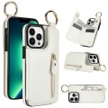 For iPhone 13 Pro Max Litchi Texture Zipper Double Buckle Card Bag Phone Case(White)