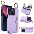 For iPhone 13 Litchi Texture Zipper Double Buckle Card Bag Phone Case(Purple)