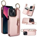 For iPhone 13 Litchi Texture Zipper Double Buckle Card Bag Phone Case(Rose Gold)