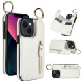 For iPhone 13 Litchi Texture Zipper Double Buckle Card Bag Phone Case(White)
