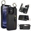 For iPhone 12 Litchi Texture Zipper Double Buckle Card Bag Phone Case(Black)