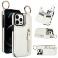 For iPhone 12 Pro Max Litchi Texture Zipper Double Buckle Card Bag Phone Case(White)
