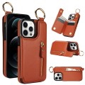 For iPhone 12 Pro Litchi Texture Zipper Double Buckle Card Bag Phone Case(Brown)
