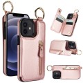 For iPhone 12 mini Litchi Texture Zipper Double Buckle Card Bag Phone Case(Rose Gold)