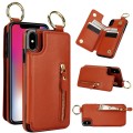 For iPhone XS Max Litchi Texture Zipper Double Buckle Card Bag Phone Case(Brown)