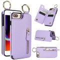 For iPhone 8 Plus / 7 Plus Litchi Texture Zipper Double Buckle Card Bag Phone Case(Purple)