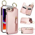 For iPhone 8 Plus / 7 Plus Litchi Texture Zipper Double Buckle Card Bag Phone Case(Rose Gold)