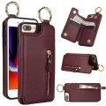 For iPhone 8 Plus / 7 Plus Litchi Texture Zipper Double Buckle Card Bag Phone Case(Maroon Red)