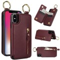 For iPhone XS / X Litchi Texture Zipper Double Buckle Card Bag Phone Case(Maroon Red)
