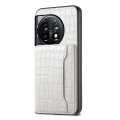 For OnePlus 11 Crocodile Texture Card Bag Design Full Coverage Phone Case(White)