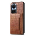 For OPPO Reno10 5G Global Crocodile Texture Card Bag Design Full Coverage Phone Case(Brown)