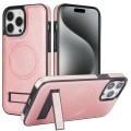 For iPhone 15 Pro Retro Leather Invisible Stand MagSafe Phone Case(Rose Gold)