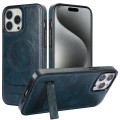For iPhone 15 Pro Max Retro Leather Invisible Stand MagSafe Phone Case(Blue)