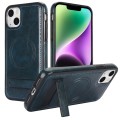 For iPhone 14 Retro Leather Invisible Stand MagSafe Phone Case(Blue)