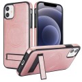 For iPhone 12 / 12 Pro Retro Leather Invisible Stand MagSafe Phone Case(Rose Gold)