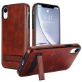 For iPhone XR Retro Leather Invisible Stand MagSafe Phone Case(Brown)