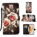 For OPPO Reno11 Pro 5G Global Colored Drawing Pattern Plain Weave Leather Phone Case(Roses On Black)