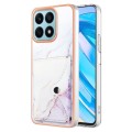 For Honor X8a Marble Pattern IMD Card Slot Phone Case(White Purple)