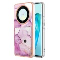 For Honor X9a / Magic5 Lite Marble Pattern IMD Card Slot Phone Case(Pink Purple Gold)