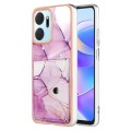 For Honor X7a Marble Pattern IMD Card Slot Phone Case(Pink Purple Gold)