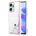 For Honor X7a Marble Pattern IMD Card Slot Phone Case(White Purple)