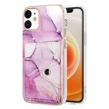 For iPhone 12 / 12 Pro Marble Pattern IMD Card Slot Phone Case(Pink Purple Gold)
