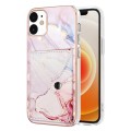 For iPhone 12 / 12 Pro Marble Pattern IMD Card Slot Phone Case(Rose Gold)