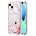 For iPhone 14 Marble Pattern IMD Card Slot Phone Case(Rose Gold)