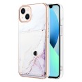 For iPhone 14 Marble Pattern IMD Card Slot Phone Case(White Purple)