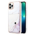 For iPhone 14 Pro Max Marble Pattern IMD Card Slot Phone Case(White Purple)