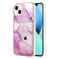 For iPhone 15 Marble Pattern IMD Card Slot Phone Case(Pink Purple Gold)