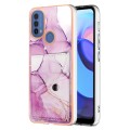 For Motorola Moto E20 / E30 / E40 Marble Pattern IMD Card Slot Phone Case(Pink Purple Gold)