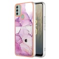 For Nokia C31 Marble Pattern IMD Card Slot Phone Case(Pink Purple Gold)