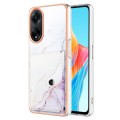 For OPPO A98 Marble Pattern IMD Card Slot Phone Case(White Purple)