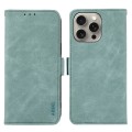 For iPhone 15 Pro ABEEL Frosted Magnetic RFID Leather Phone Case(Cyan)