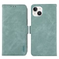 For iPhone 15 Plus ABEEL Frosted Magnetic RFID Leather Phone Case(Cyan)